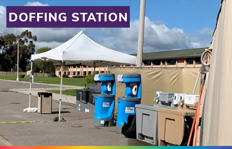 Kathy Van Dusen used this doffing station while deployed to a quarantine center for cruise ship passengers set up at an air base in California in March 2020. 